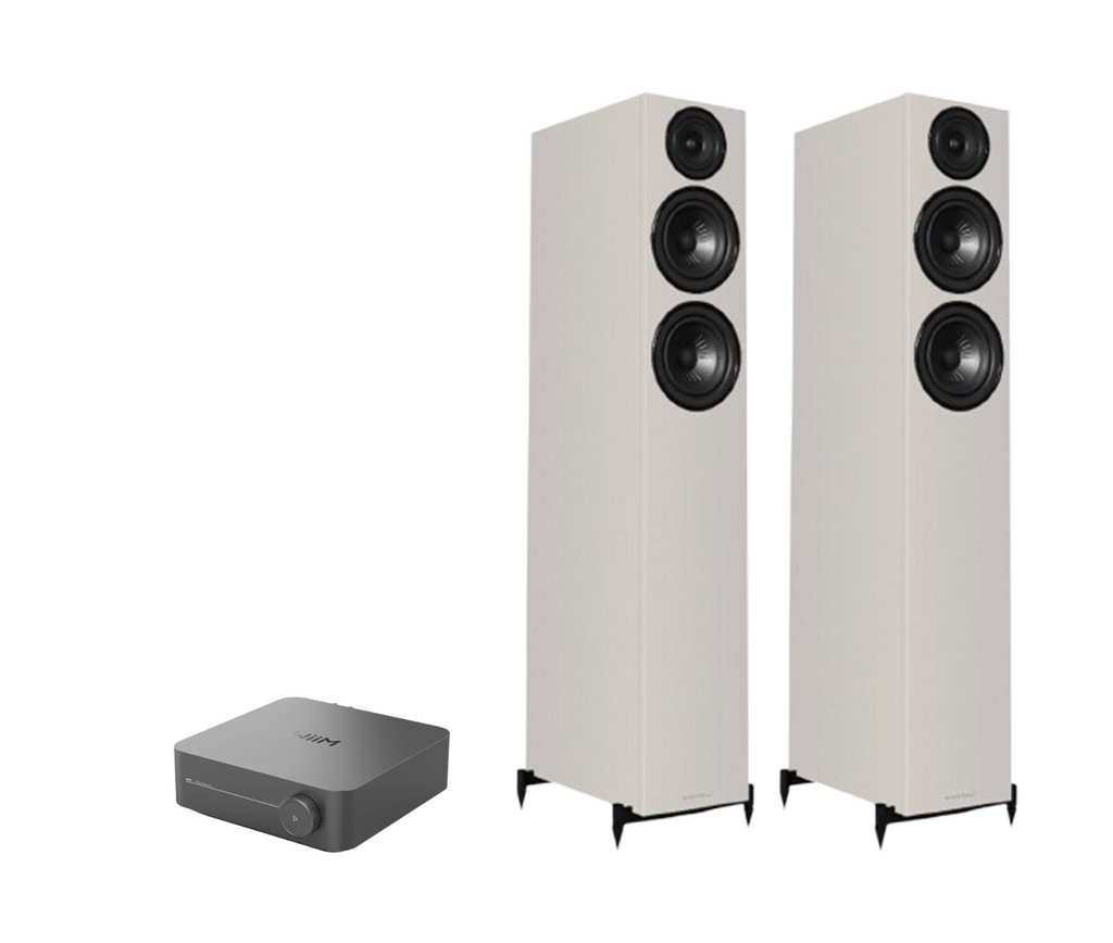 WiiM AMP Pro Music Streaming Amplifier + Wharfedale Diamond 12.4i Floor Standing Speakers Package and 5 metres Classic 79 Strand