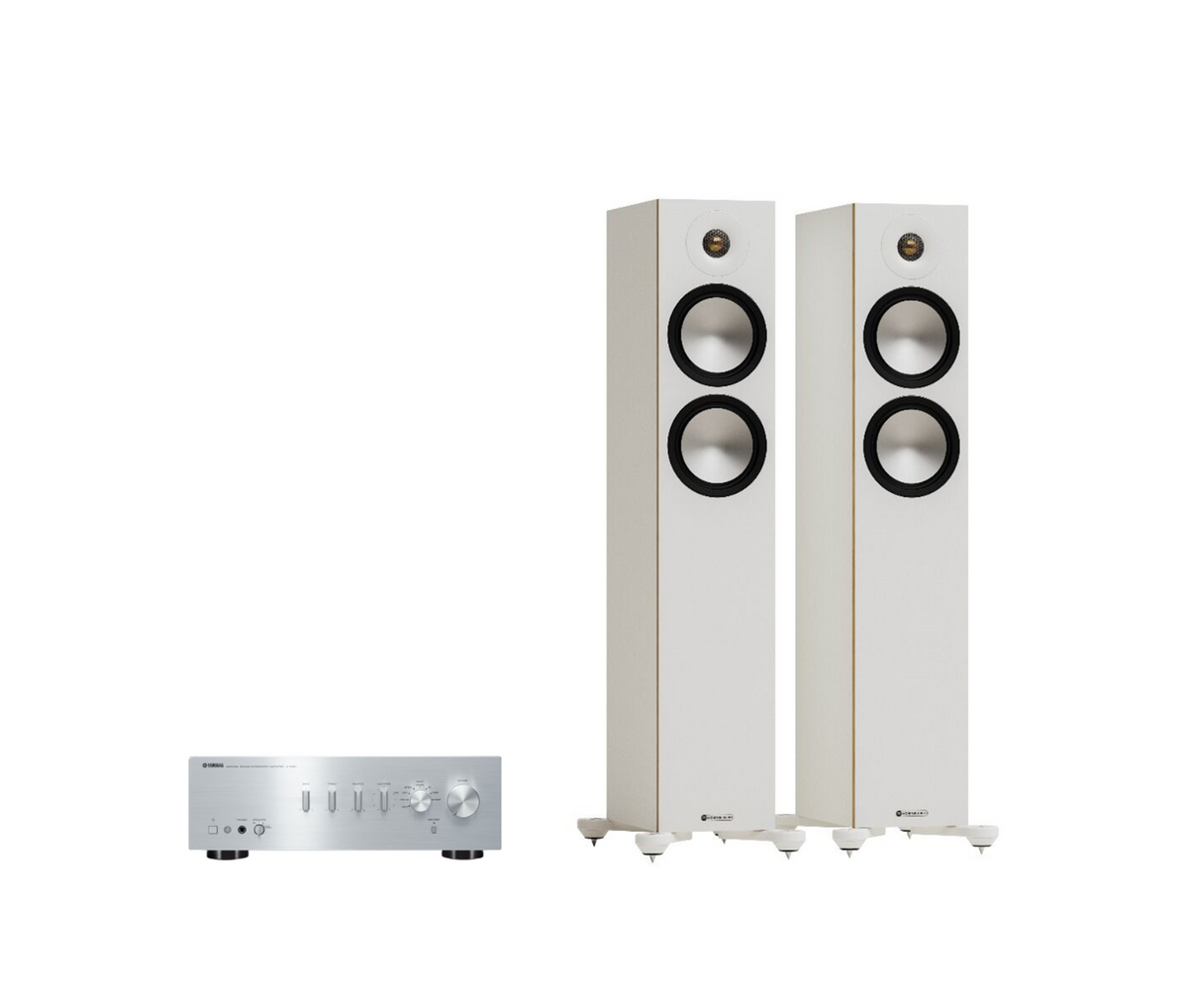 Yamaha A-S501 Hi-Fi Stereo Amplifier + Monitor Audio Bronze 300 7G Floor Standing Speakers Package and 5 metres Classic 79 Strand