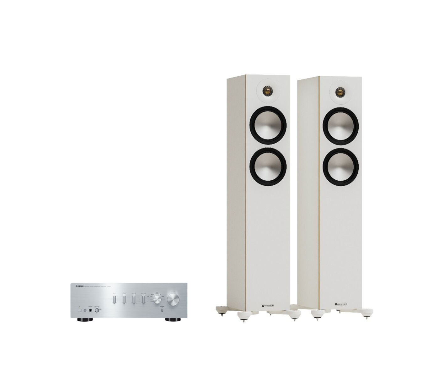 Yamaha A-S501 Hi-Fi Stereo Amplifier + Monitor Audio Bronze 300 7G Floor Standing Speakers Package and 5 metres Classic 79 Strand