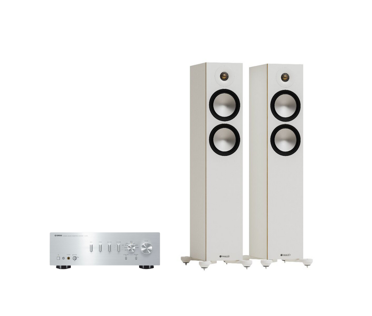 Yamaha A-S701 Hi-Fi Stereo Amplifier + Monitor Audio Bronze 300 7G Floor Standing Speakers Package and 5 metres Classic 79 Strand