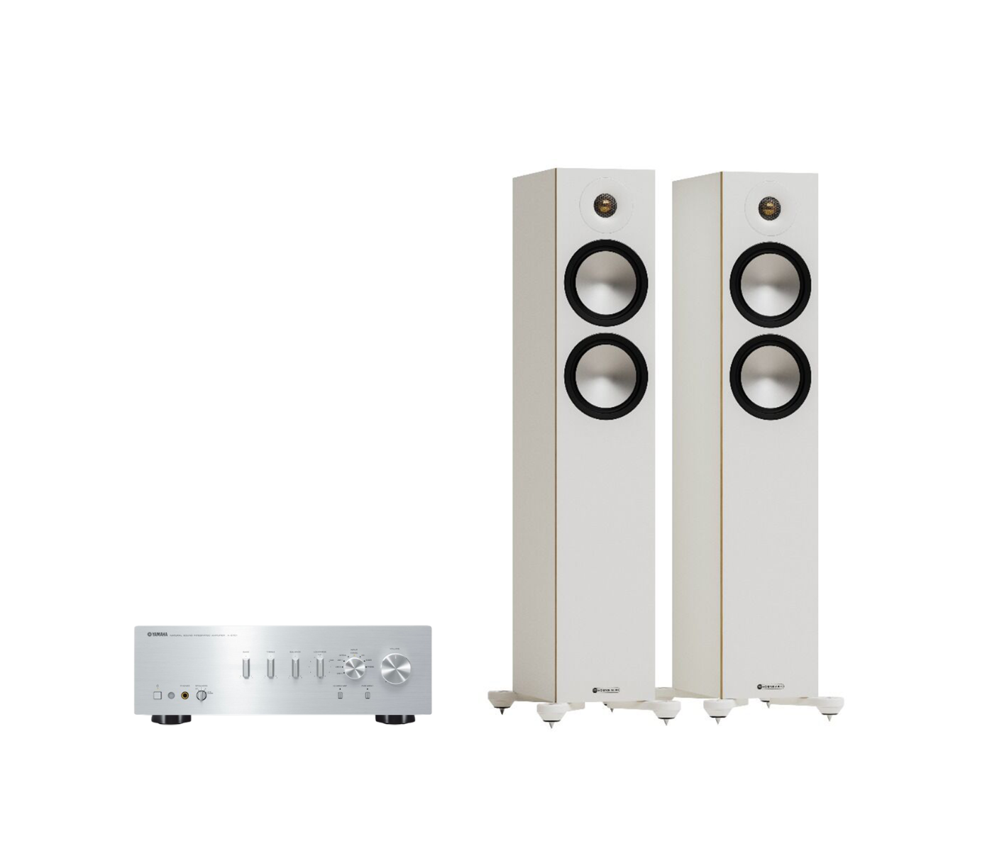 Yamaha A-S701 Hi-Fi Stereo Amplifier + Monitor Audio Bronze 300 7G Floor Standing Speakers Package and 5 metres Classic 79 Strand