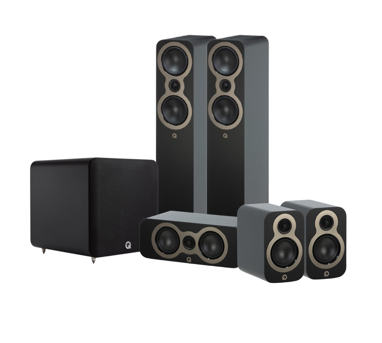 Q Acoustics 3050C 5.1 Cinema Pack – Satin Black with Q SUB120 12" Subwoofer – Satin Black