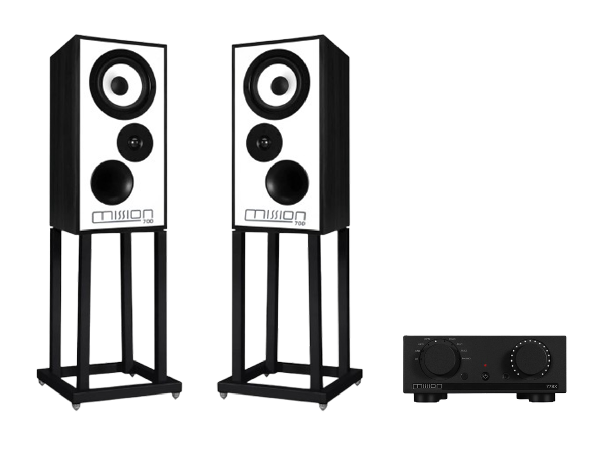 Mission 778X Stereo Amplifier + Mission 700 Bookshelf Speakers with Mission 700 Stands