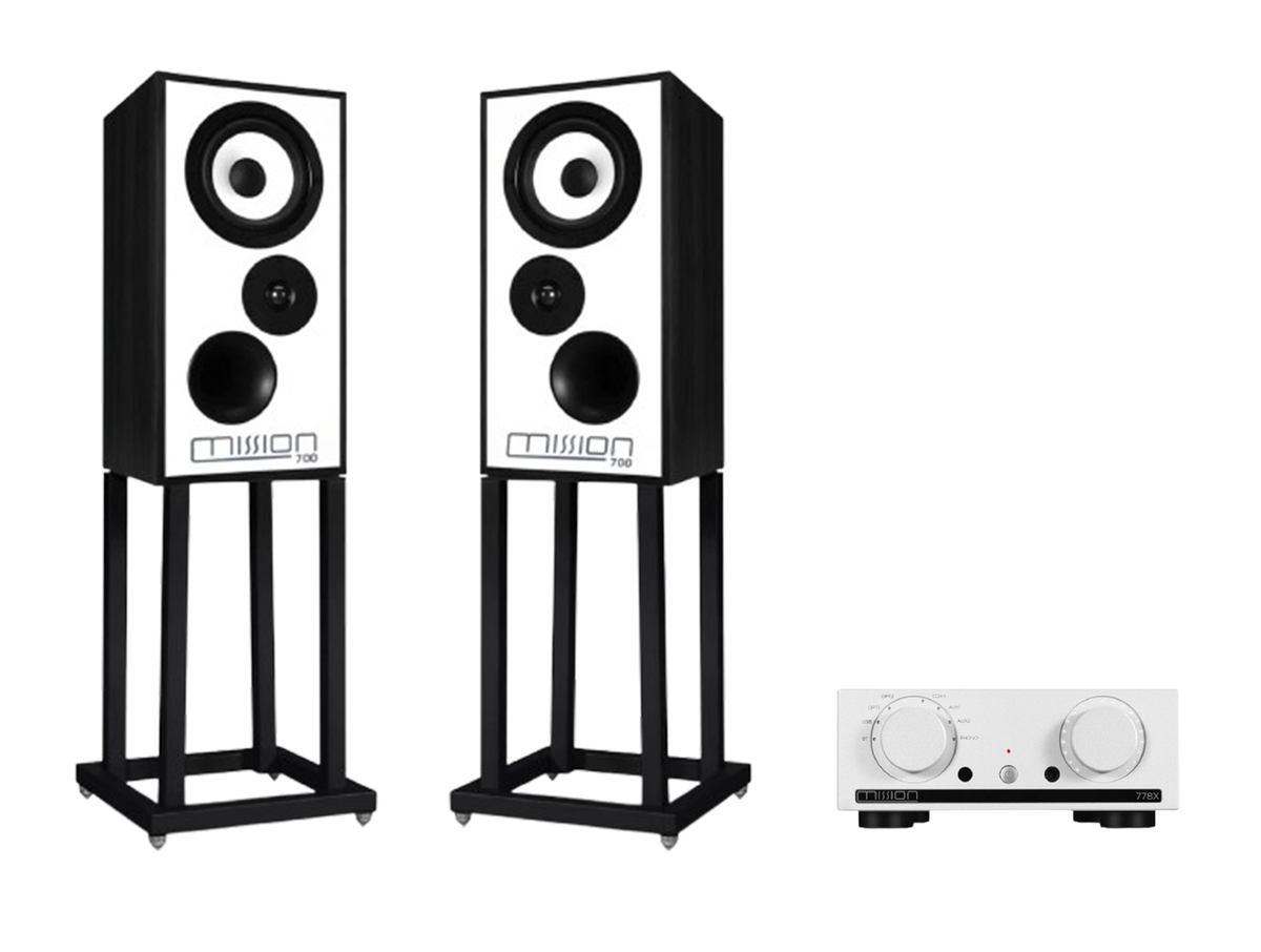 Mission 778X Stereo Amplifier + Mission 700 Bookshelf Speakers with Mission 700 Stands