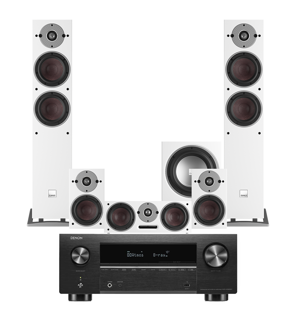 Denon AVC-X3800H 9.2 Channel 8K AV Amplifier + Dali Oberon 5 - 5.1 Speaker Package - White