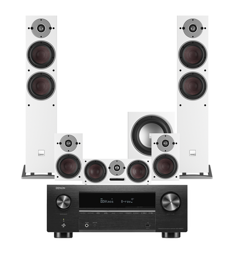 Denon AVC-X3800H 9.2 Channel 8K AV Amplifier + Dali Oberon 5 - 5.1 Speaker Package - White