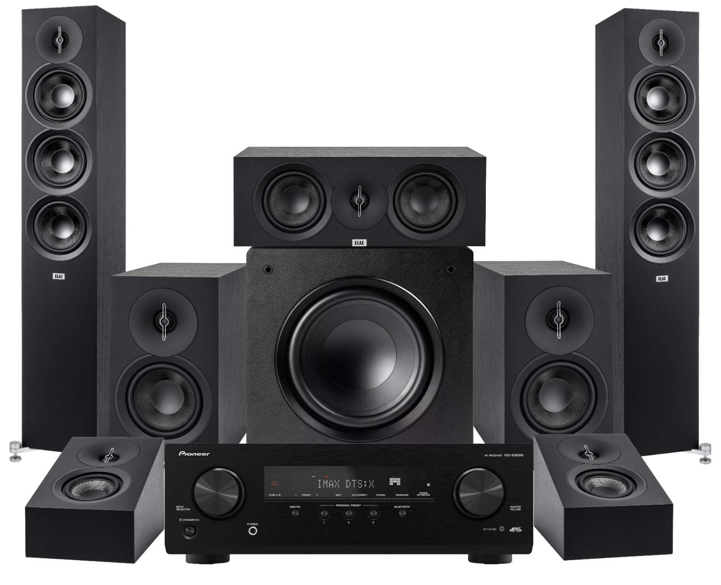 ELAC Debut 5.1.2 Bundle with 10” Sub + Pioneer VSX-835