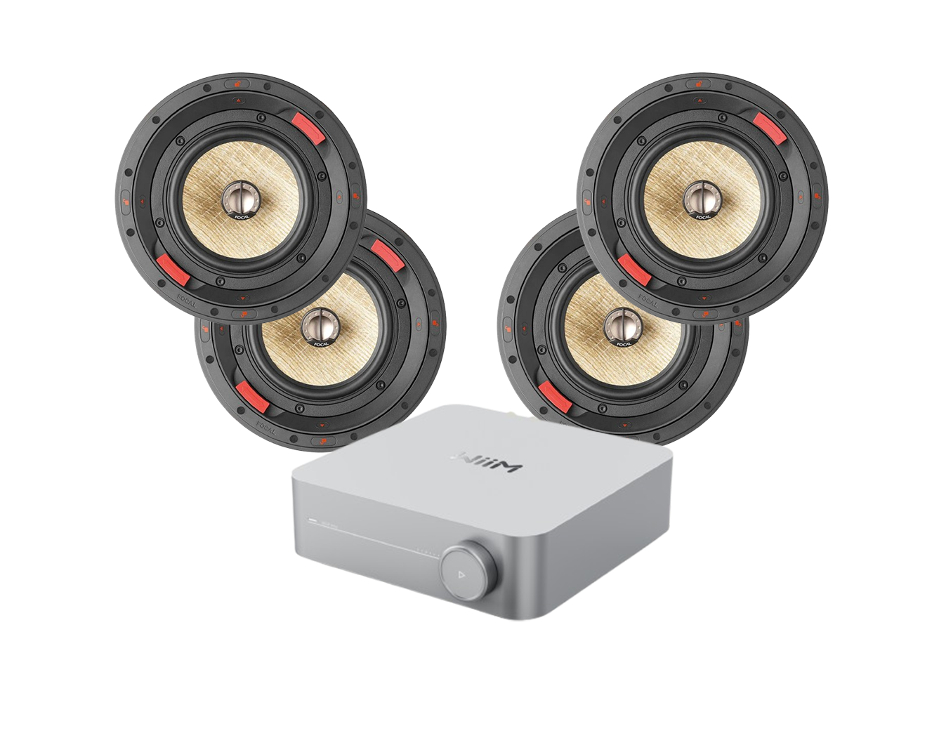 WiiM Amp Music Streaming Amplifier + 4 x Focal 300ICW6 Ceiling Speakers + 40m QED QX16/2