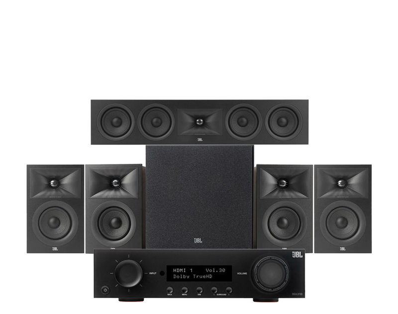 JBL MA310 5.2 4K AV Receiver + JBL Stage 240B 5.1 Speaker Package with 10” Subwoofer - Black