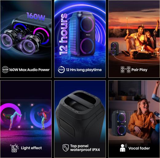 Hisense Party Rocket 160 – Compact Portable Battery Powered Bluetooth Party Speaker