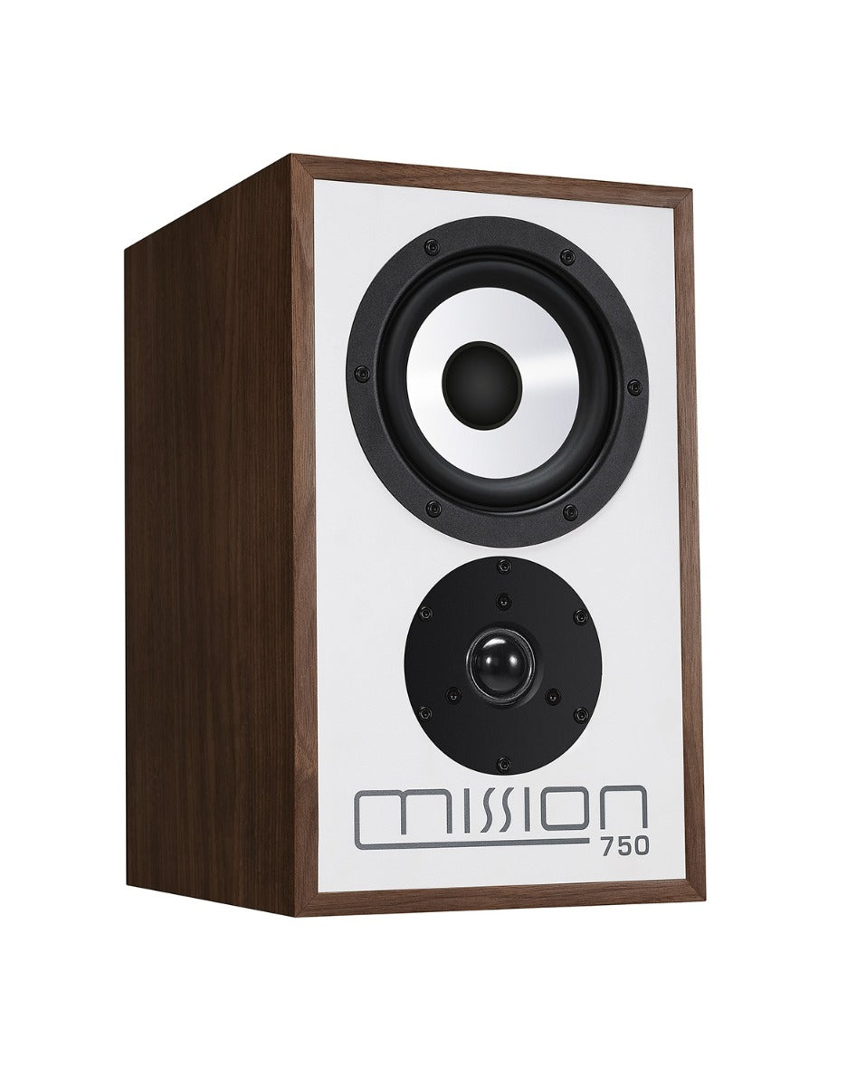 Mission 778X Stereo Amplifier – Silver & Mission 750 Bookshelf Speakers – Walnut