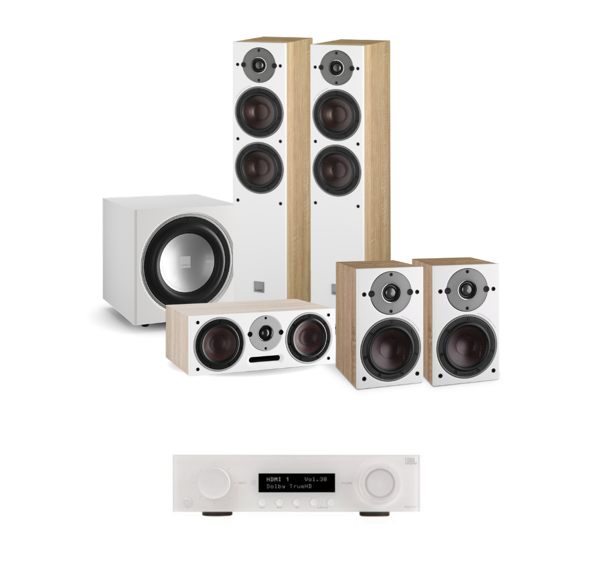 JBL MA510 5.2 8K AV Receiver + Dali Oberon 5 - 5.1 Speaker Package