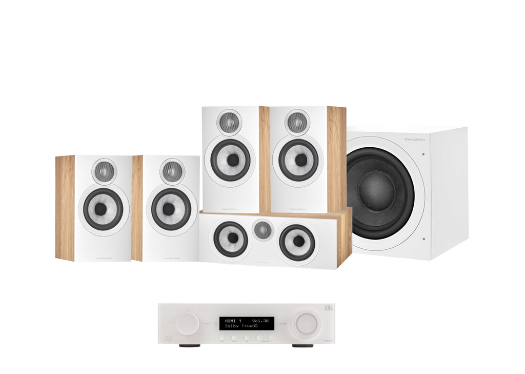 JBL MA510 5.2 8K AV Receiver + Bowers & Wilkins 607 S3 5.1 Cinema Pack with ASW608 8” Subwoofer