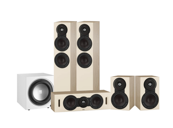 Dali Sonik 5 – 5.1 Speaker Package – Natural Oak with E-9F Satin White