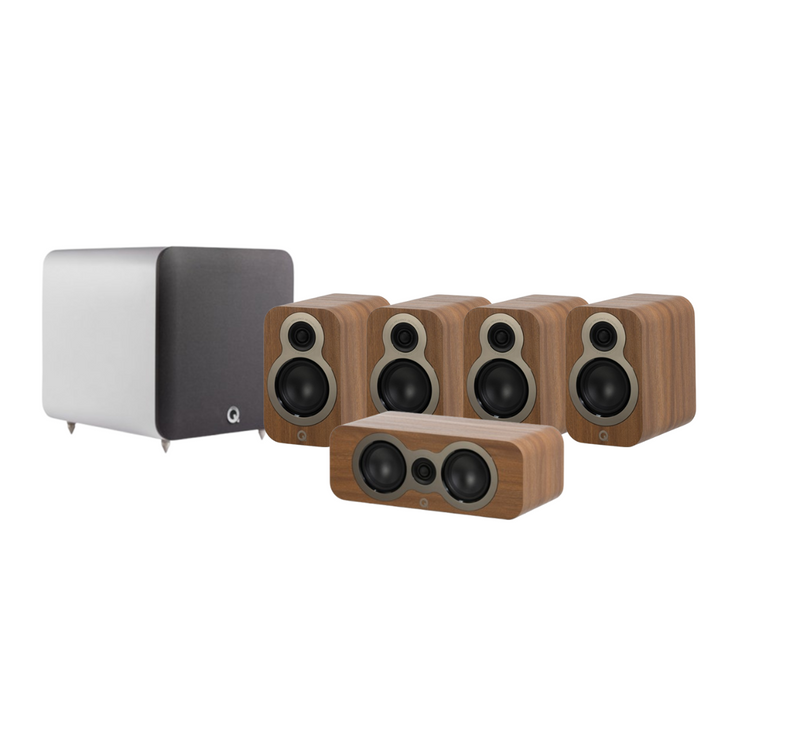 Q Acoustics 3010C 5.1 Cinema Pack – Pine Oak with Q SUB80 8" Subwoofer – Satin White