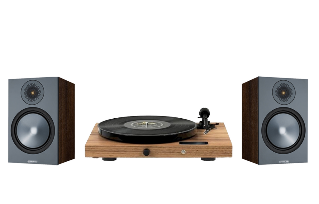 Pro-Ject Juke Box E1 Turntable + Monitor Audio Bronze 100 Bookshelf Speakers