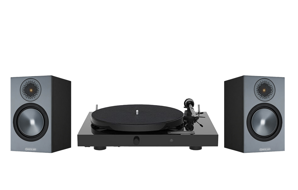 Pro-Ject Juke Box E1 Turntable + Monitor Audio Bronze 50 Bookshelf Speakers