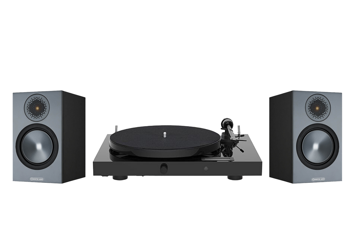 Pro-Ject Juke Box E1 Turntable + Monitor Audio Bronze 50 Bookshelf Speakers