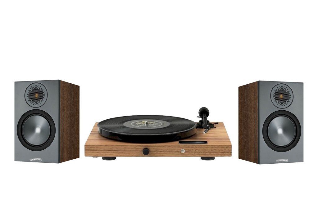Pro-Ject Juke Box E1 Turntable + Monitor Audio Bronze 50 Bookshelf Speakers