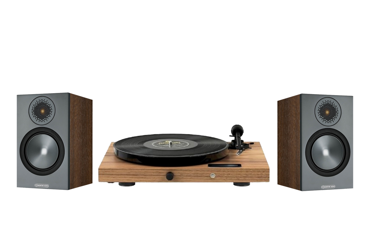 Pro-Ject Juke Box E1 Turntable + Monitor Audio Bronze 50 Bookshelf Speakers