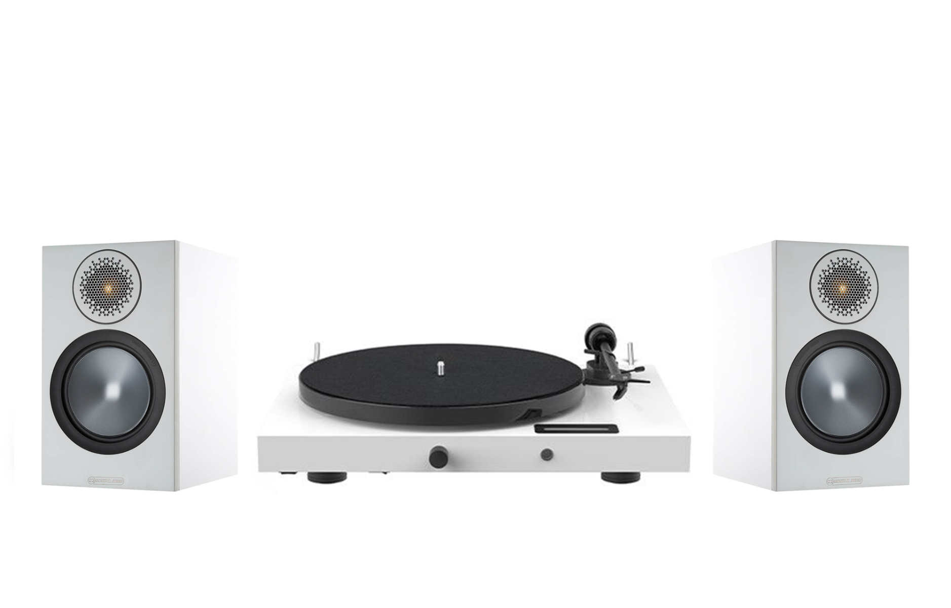 Pro-Ject Juke Box E1 Turntable + Monitor Audio Bronze 50 Bookshelf Speakers