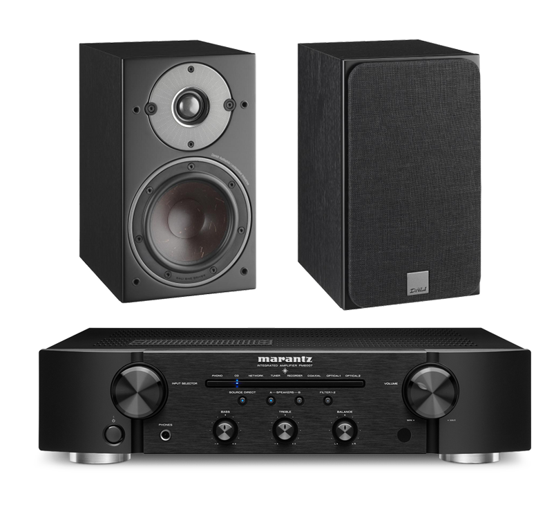 Marantz PM6007 Amplifier and Dali Oberon 1 Bookshelf Speakers in Black