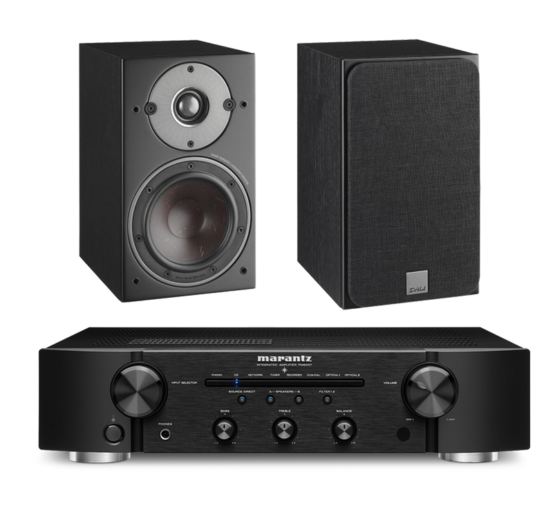 Marantz PM6007 Amplifier and Dali Oberon 1 Bookshelf Speakers in Black