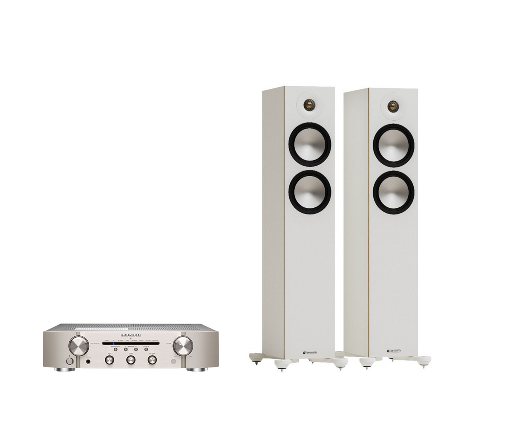 Marantz PM6007 Integrated Amplifier + Monitor Audio Bronze 300 7G Floor Standing Speakers Package and 5 metres Classic 79 Strand