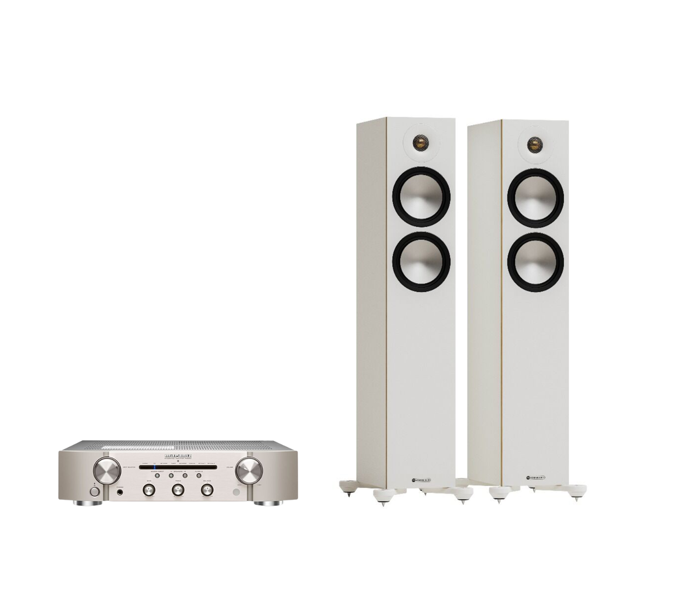 Marantz PM6007 Integrated Amplifier + Monitor Audio Bronze 300 7G Floor Standing Speakers Package and 5 metres Classic 79 Strand