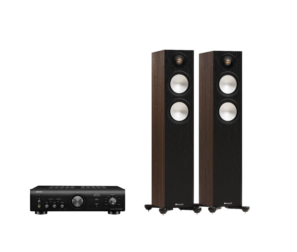 Denon PMA-600NE Integrated Amplifier + Monitor Audio Bronze 300 7G Floor Standing Speakers Package and 5 metres Classic 79 Strand