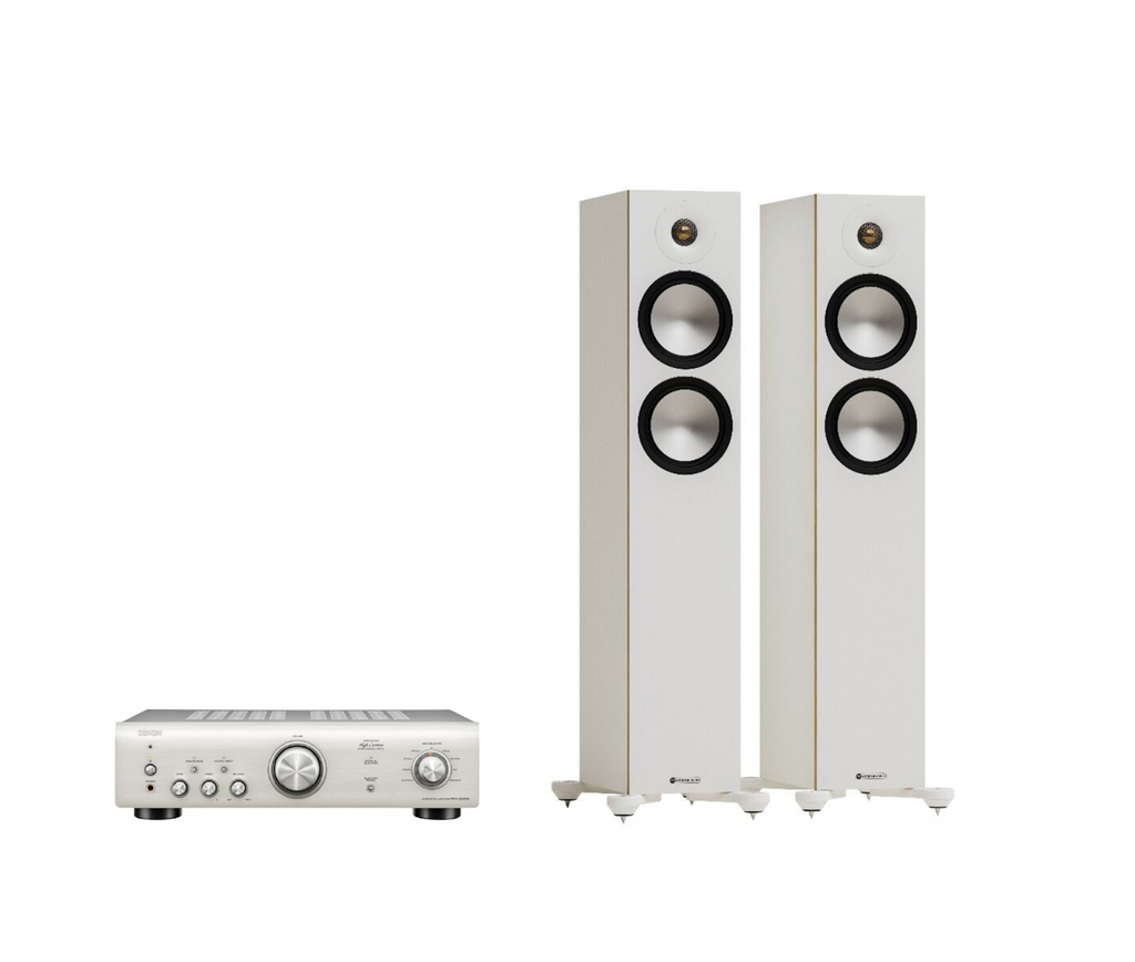Denon PMA-600NE Integrated Amplifier + Monitor Audio Bronze 300 7G Floor Standing Speakers Package and 5 metres Classic 79 Strand