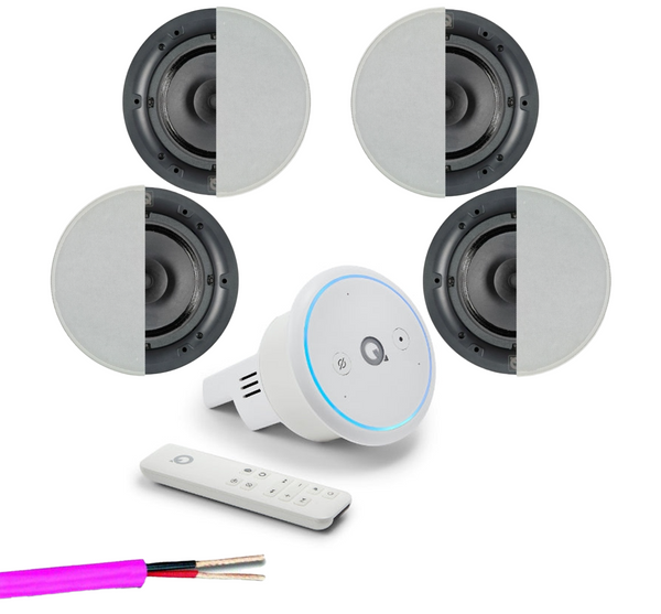 Q Acoustics E300A Smart In-Ceiling Voice Controlled HiFi Amplifier with 4 x Qi65CB Ceiling Speakers Package