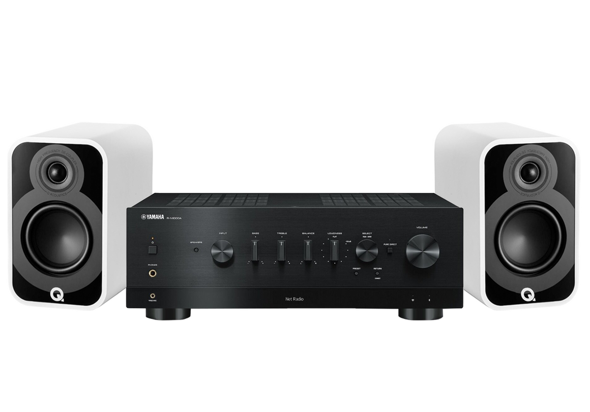 Yamaha R-N1000A Network Receiver Amplifier + Q Acoustics 5020 Bookshelf Speakers