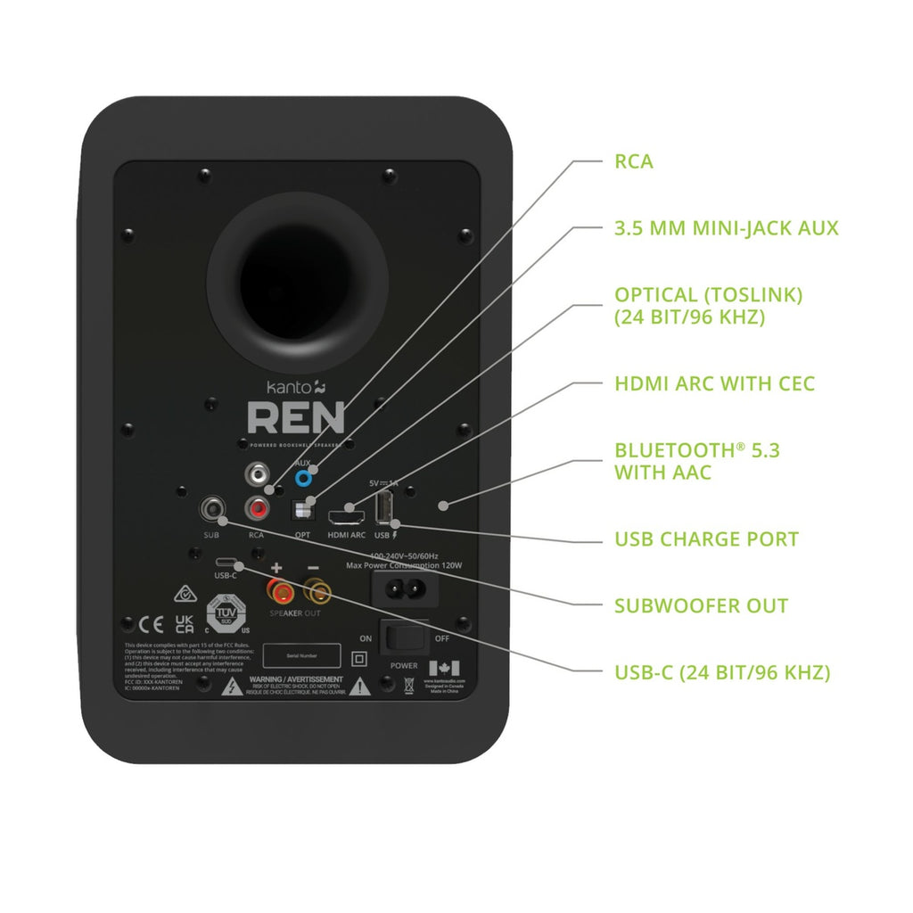 Kanto REN 200W Powered Bookshelf Speakers with HDMI ARC (Matte Black)