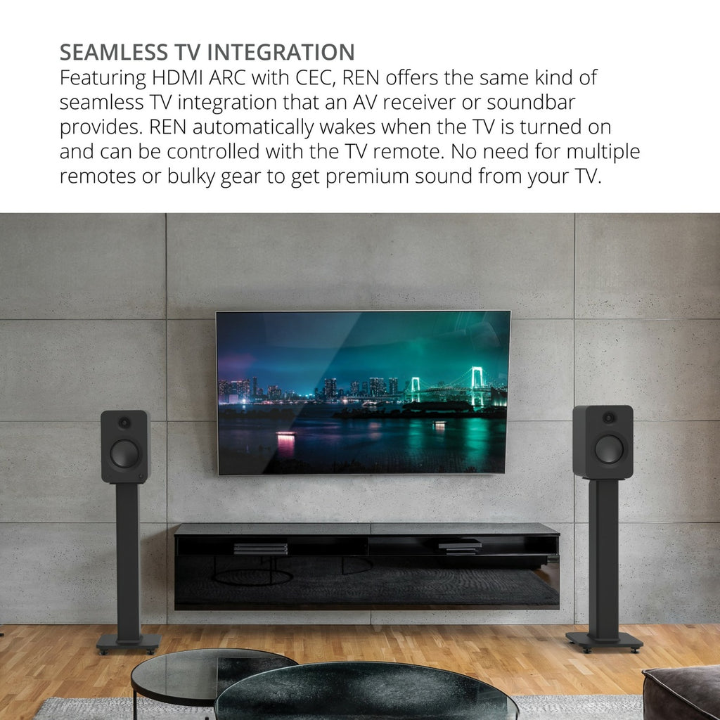 Kanto REN 200W Powered Bookshelf Speakers with HDMI ARC (Matte Black)