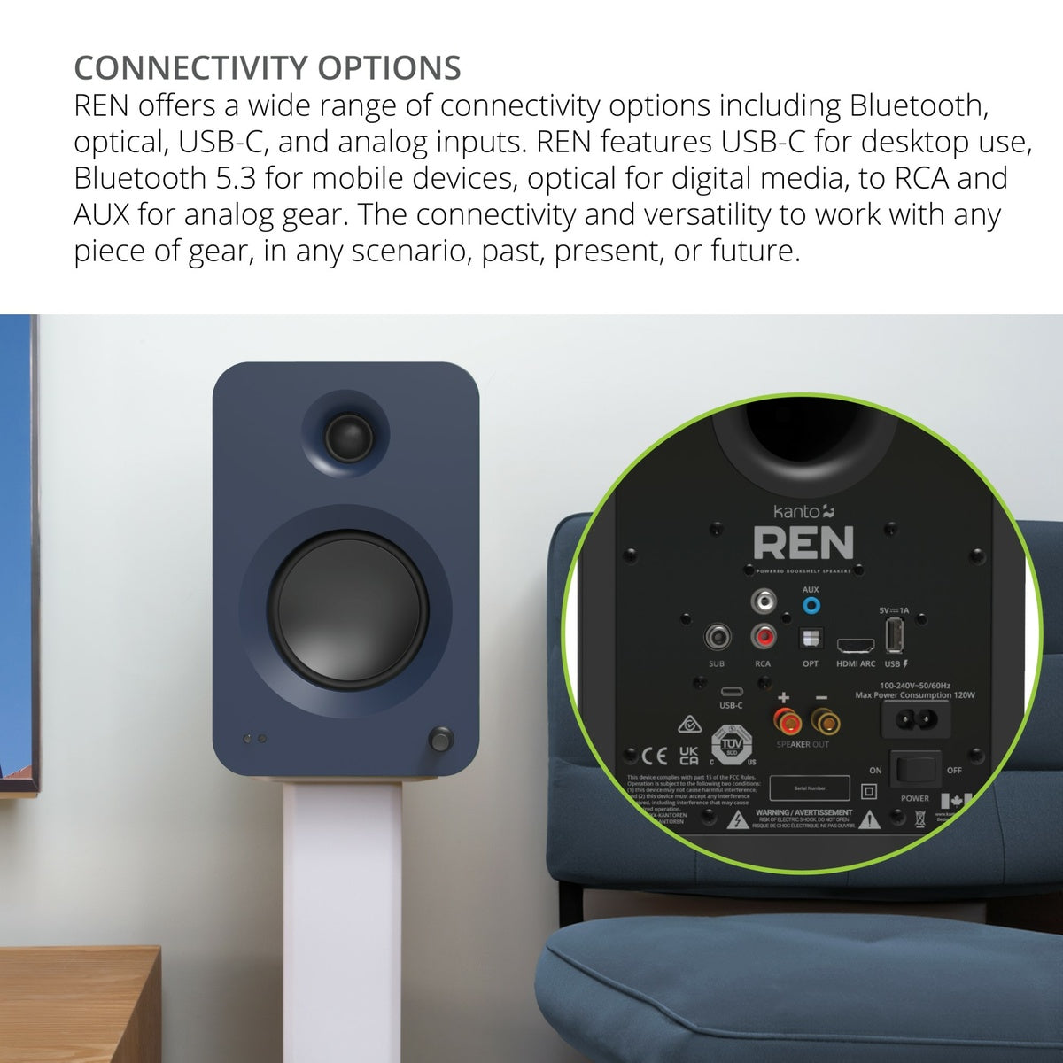 Kanto REN 200W Powered Bookshelf Speakers with HDMI ARC (Matte Black)
