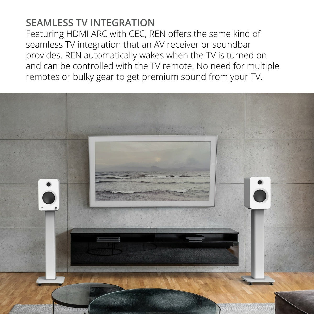 Kanto REN 200W Powered Bookshelf Speakers with HDMI ARC (Matte Grey)