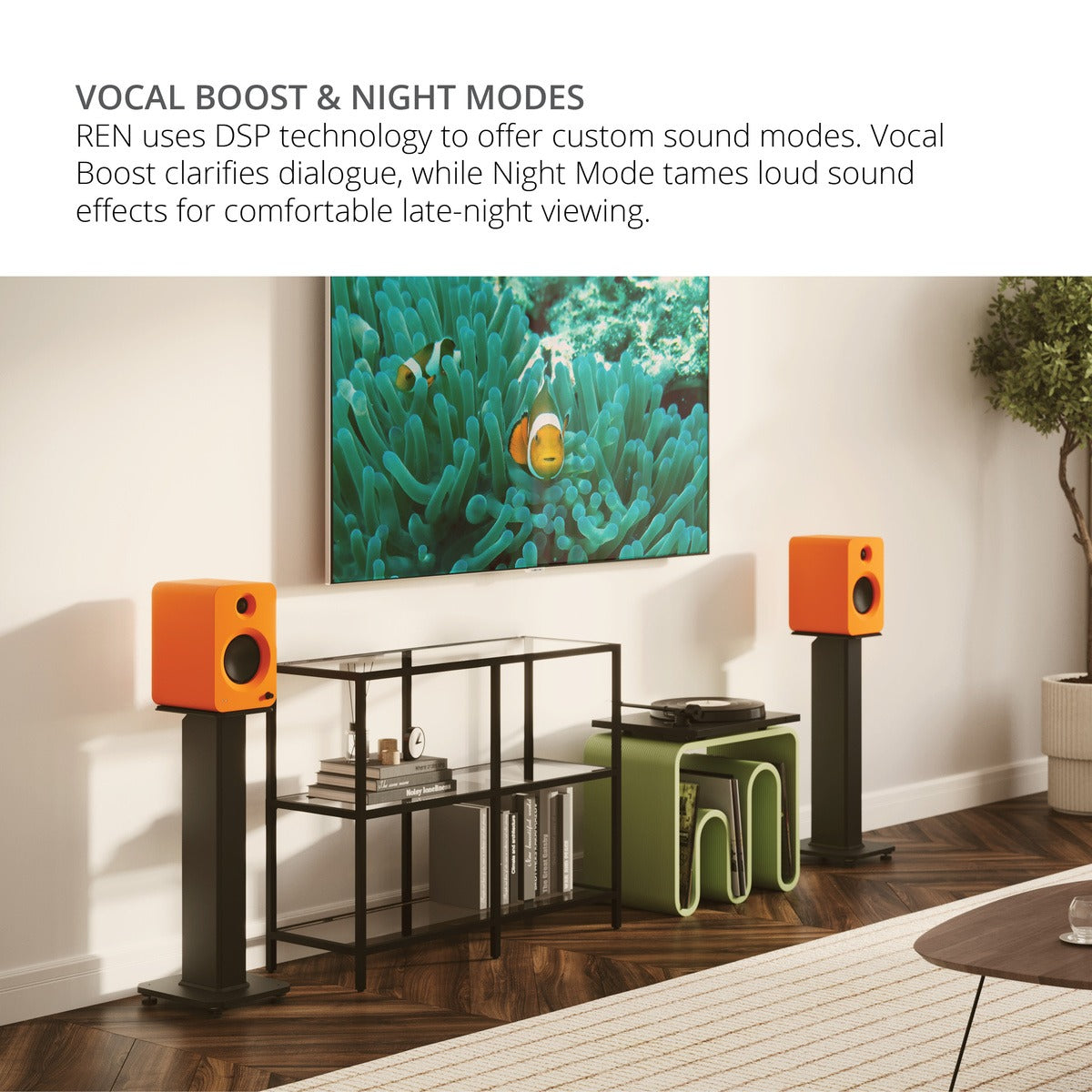 Kanto REN 200W Powered Bookshelf Speakers with HDMI ARC (Matte Grey)