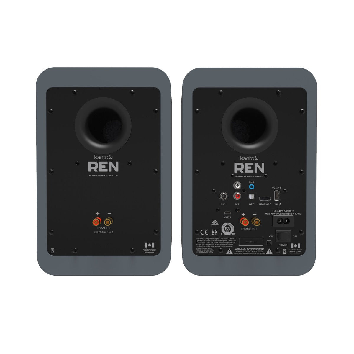 Kanto REN 200W Powered Bookshelf Speakers with HDMI ARC (Matte Grey)