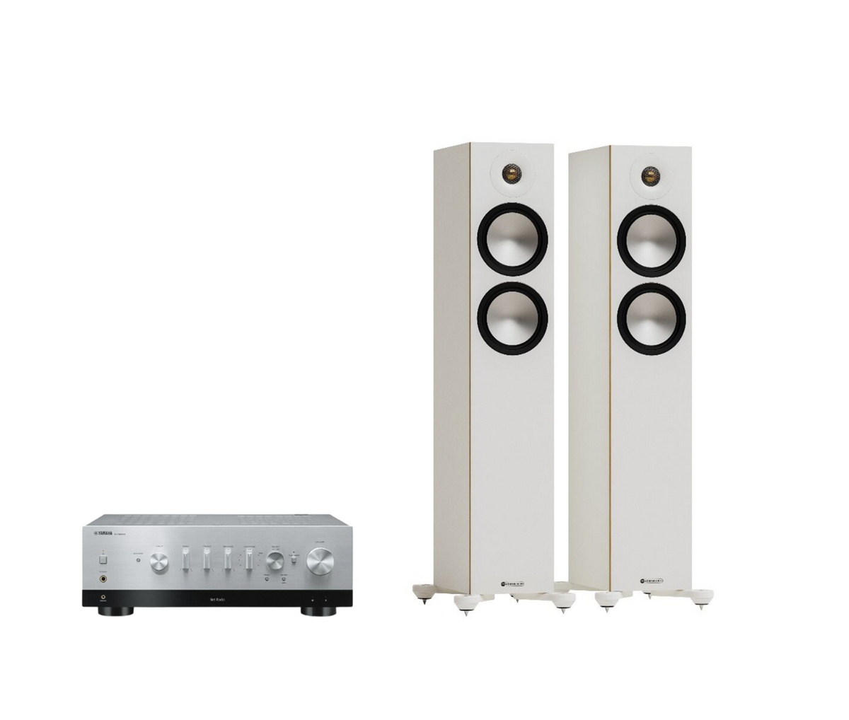 Yamaha R-N800A Hi-Fi Network Receiver Amplifier + Monitor Audio Bronze 300 7G Floor Standing Speakers Package and 5 metres Classic 79 Strand