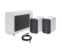 Q Acoustic M20 HD Wireless Music System Speakers - White + Q Acoustics 3060S Slimline Active Subwoofer - Satin White