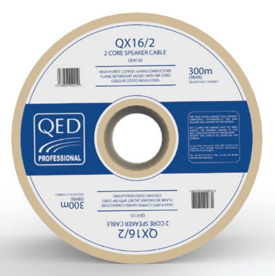 QED QX16/2 Flame Retardant Speaker Cable PVC White 4x2.3 mm Core - 300 metres