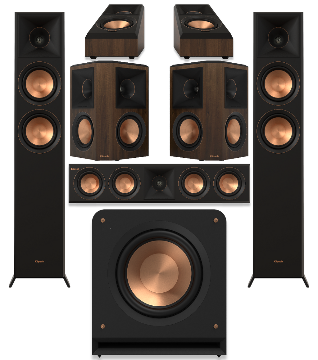 Klipsch Rtp Atmos Klipsch RP-5000F II 5.1.2 Atmos Speaker Pack Walnut – Home AV Direct
