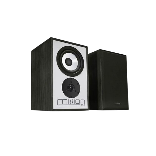 Mission 778X Stereo Amplifier – Silver & Mission 750 Bookshelf Speakers – Black