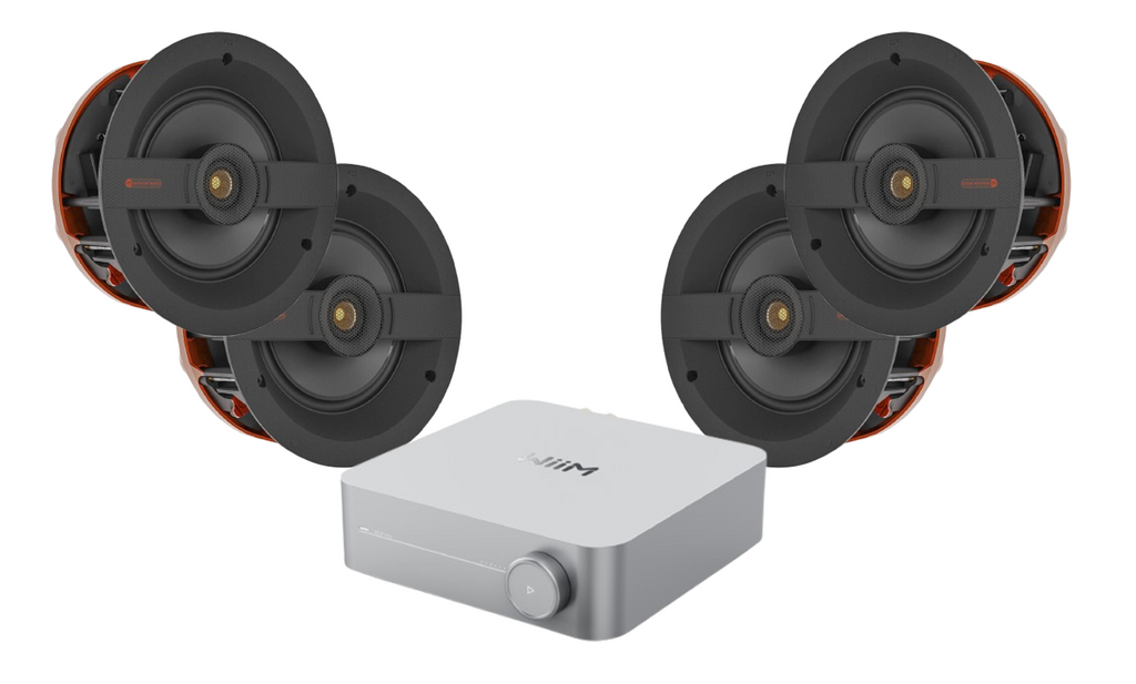 WiiM Amp Music Streaming Amplifier + 4 x Monitor Audio C1M Ceiling Speakers + 40m QED QX16/2