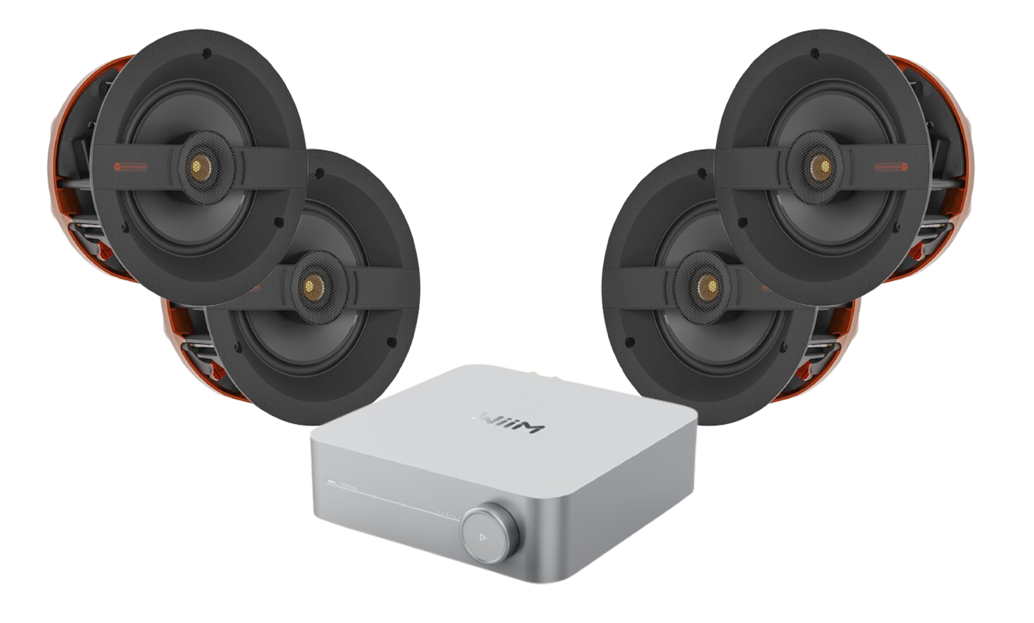 WiiM Amp Music Streaming Amplifier + 4 x Monitor Audio C1M Ceiling Speakers + 40m QED QX16/2