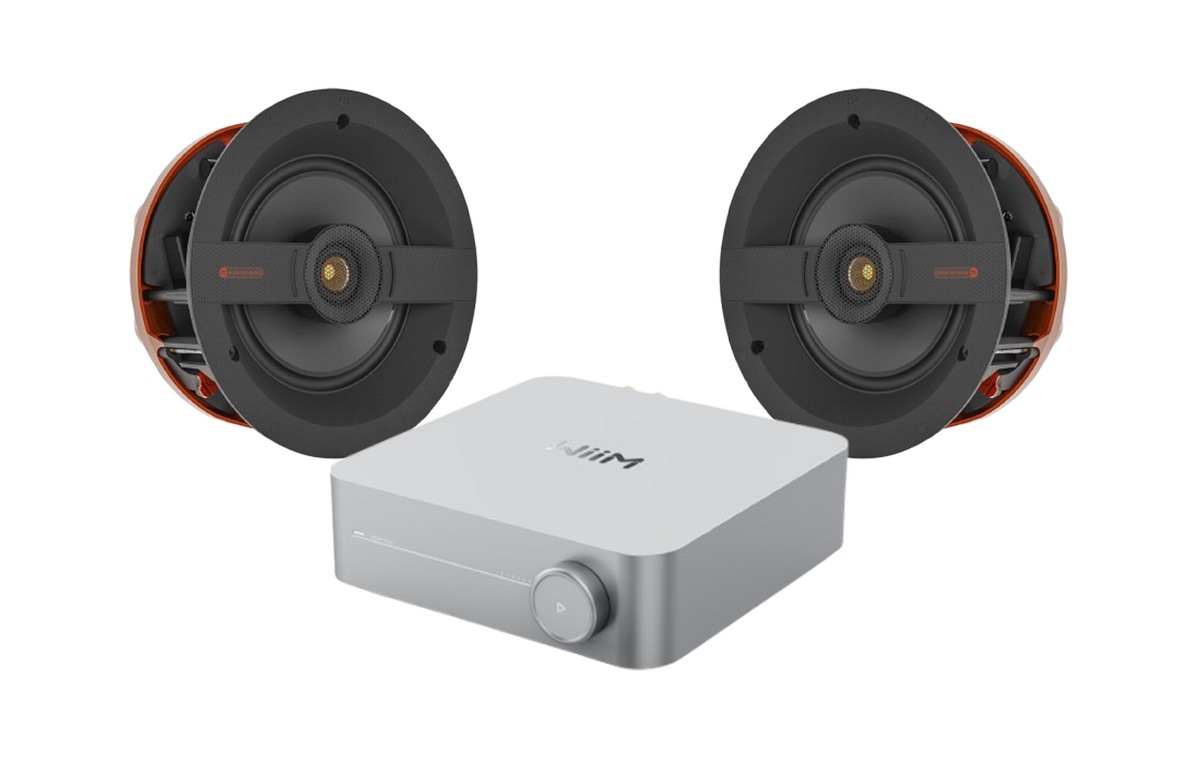 WiiM Amp Music Streaming Amplifier + 2 x Monitor Audio C1M Ceiling Speakers + 20m QED QX16/2