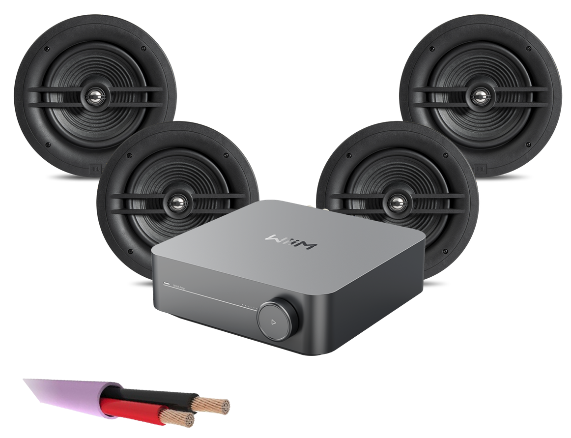 WiiM AMP + 4 x JBL Stage 280C – 2 Way 8" In Ceiling Speakers