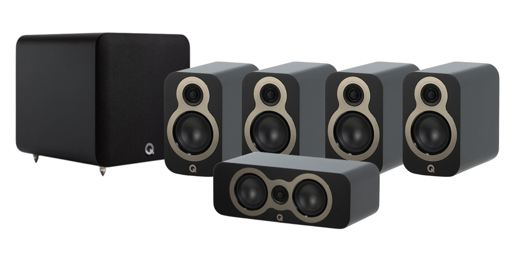 Q Acoustics 3010C 5.1 Cinema Pack – Satin Black with Q SUB80 8" Subwoofer – Satin Black
