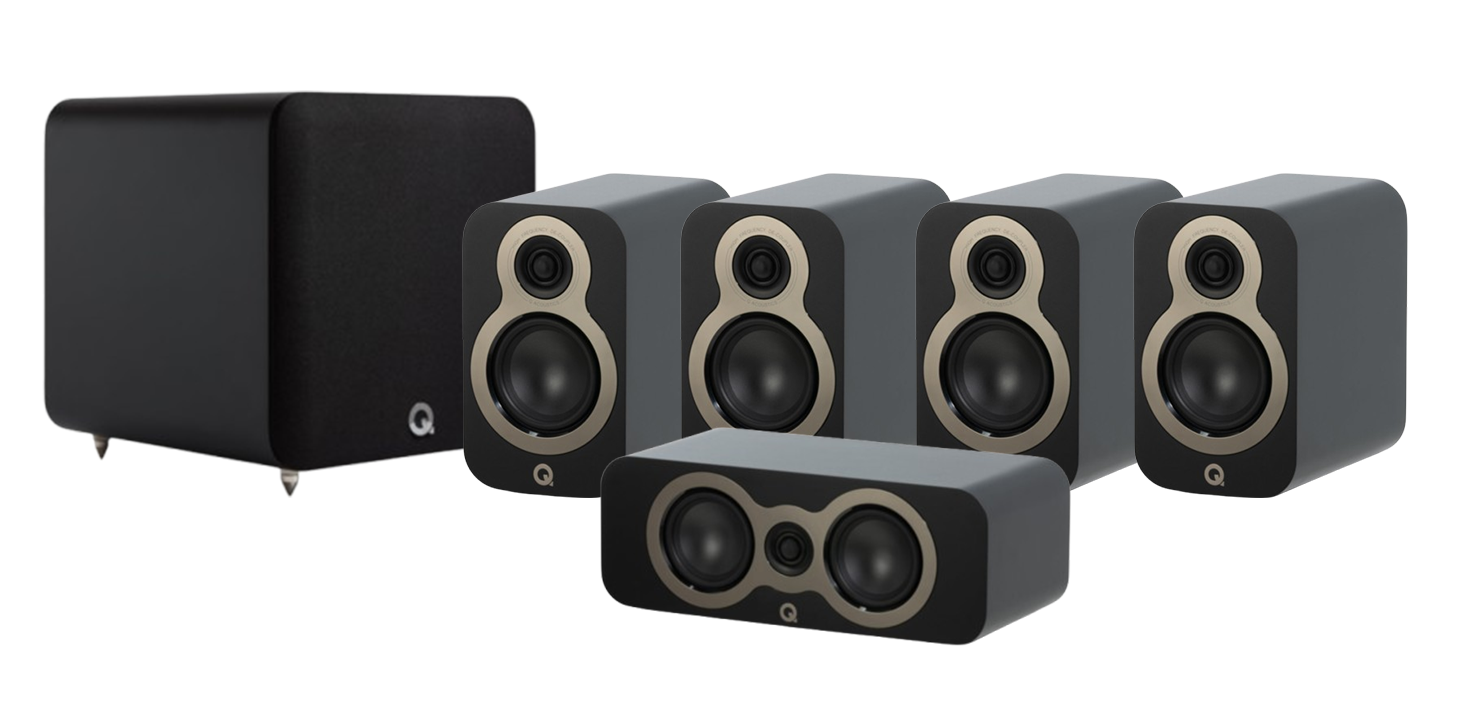 Q Acoustics 3010C 5.1 Cinema Pack – Satin Black with Q SUB80 8" Subwoofer – Satin Black